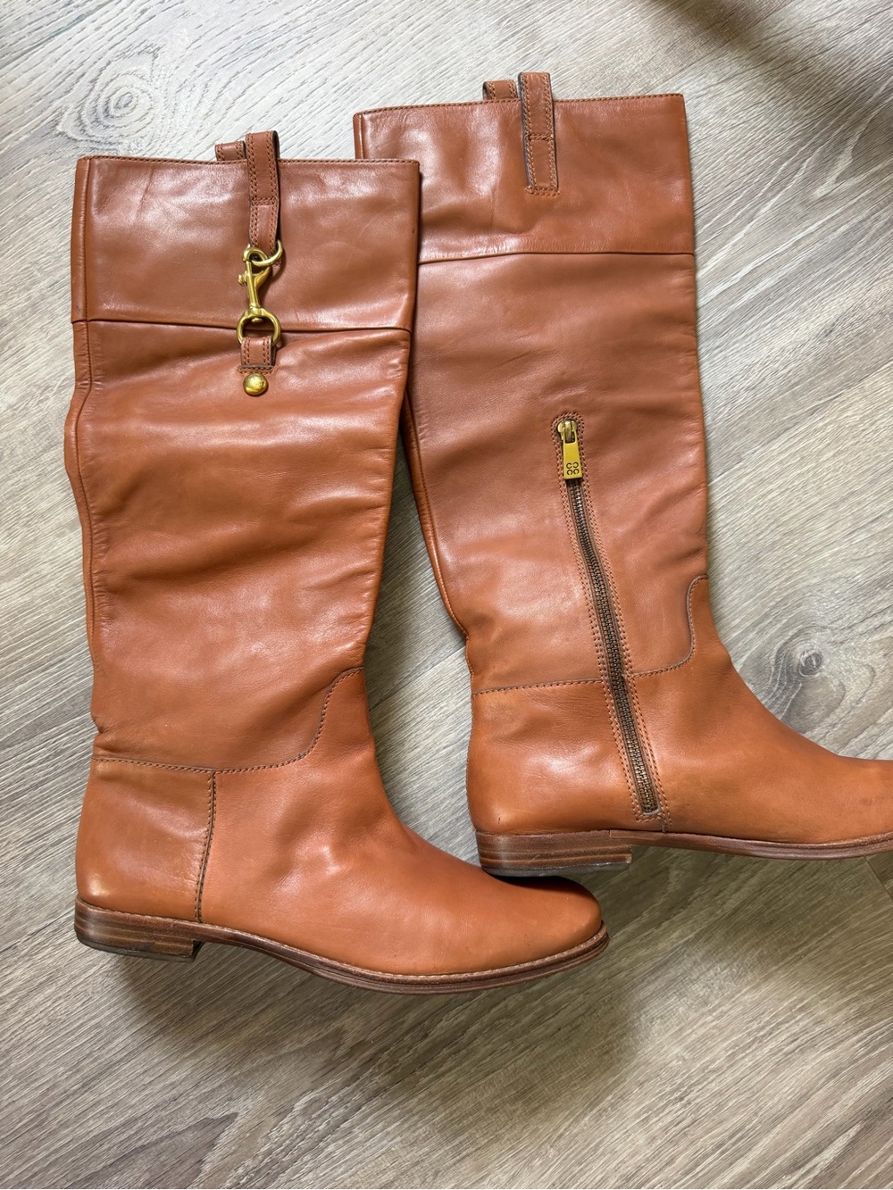 Coach Martta Tan Leather Tall Riding Boots Size 9.5 B Convertible Over-The-Knee